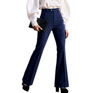 Zara dark blue tailored mid rise flare leg old money minimalist trousers M